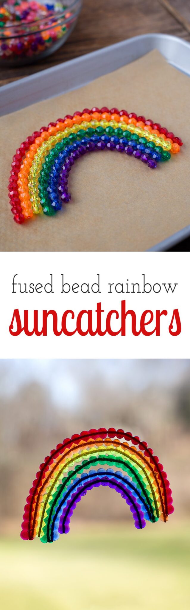 Fused Bead Rainbow Suncatchers are a vibrant fine-motor craft, perfect for teaching preschoolers colors and celebrating spring!