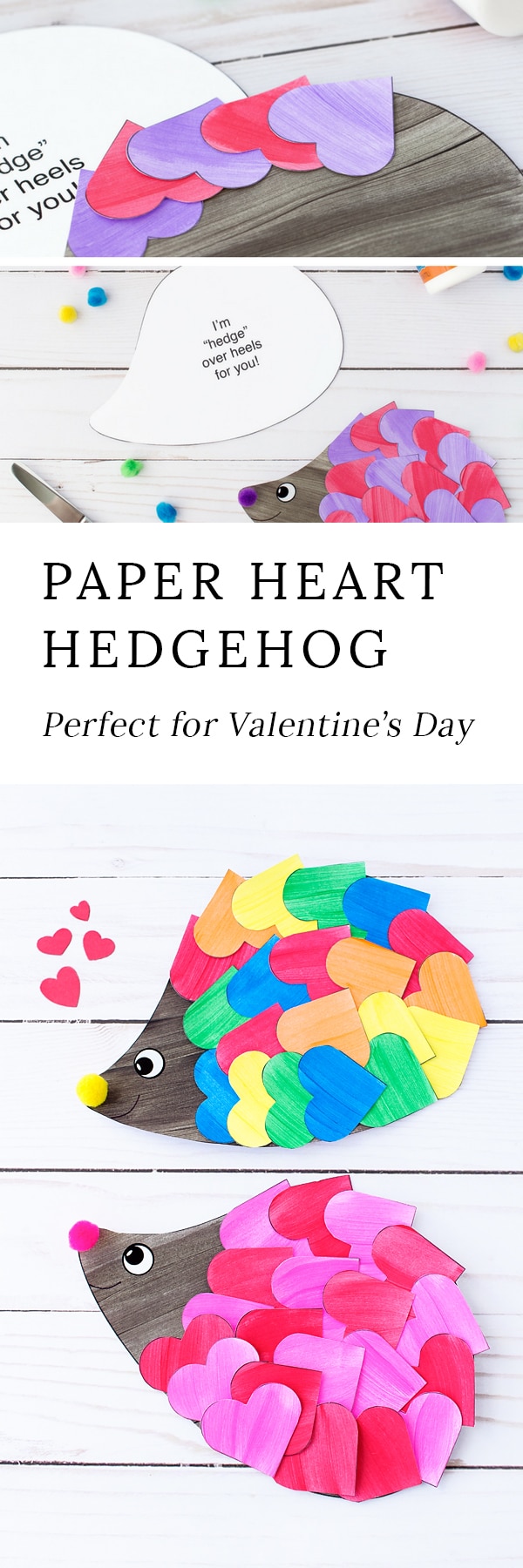 Just in time for Valentine's Day, kids of all ages will enjoy creating a darling heart hedgehog craft with paper hearts, paint, and pom poms. This easy kids craft includes a printable template, making it perfect for home or school.