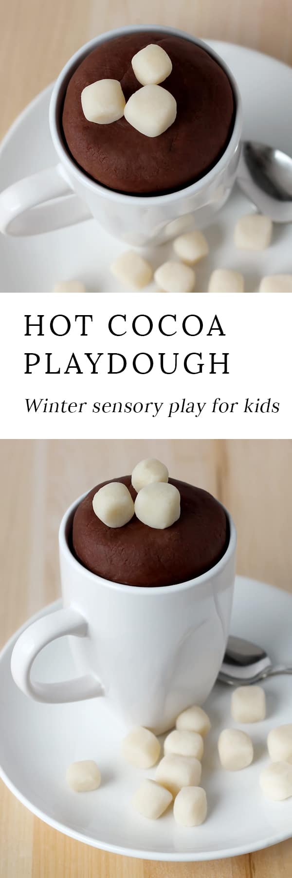 Hot Chocolate Playdough is easy to make! It smells like real chocolate and is fun winter sensory play for kids.