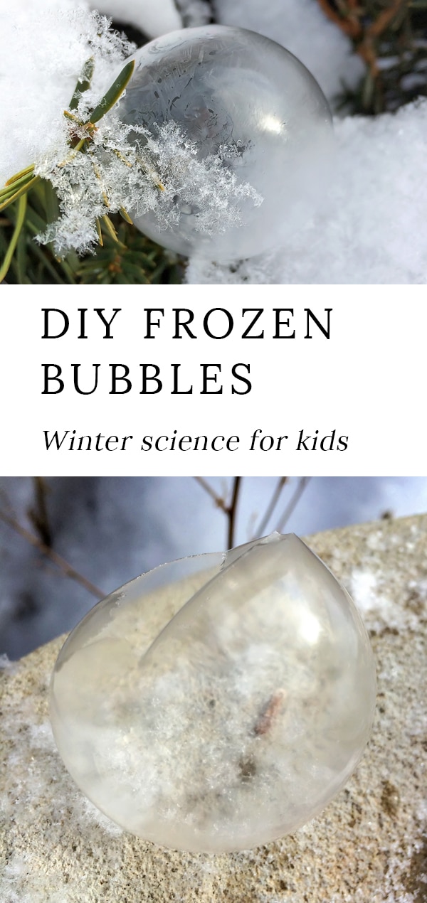 Grab your coat and head outside for some fun winter science with the kids. Learn how to make beautiful DIY frozen bubbles with our homemade bubble recipe. It's such an awesome cold-weather activity for kids of all ages! #frozen #bubbles #winter via @firefliesandmudpies