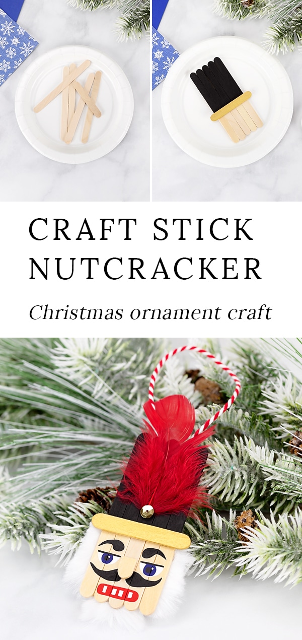 Christmas is the perfect holiday for nutcracker decorations! Made with craft sticks, paint, and basic craft supplies, this easy and fun wooden popsicle stick nutcracker ornament is a fun holiday keepsake for kids and adults to make. #nutcracker #ornament via @firefliesandmudpies