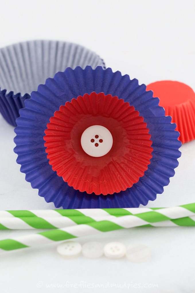 Patriotic Cupcake Liner Flowers