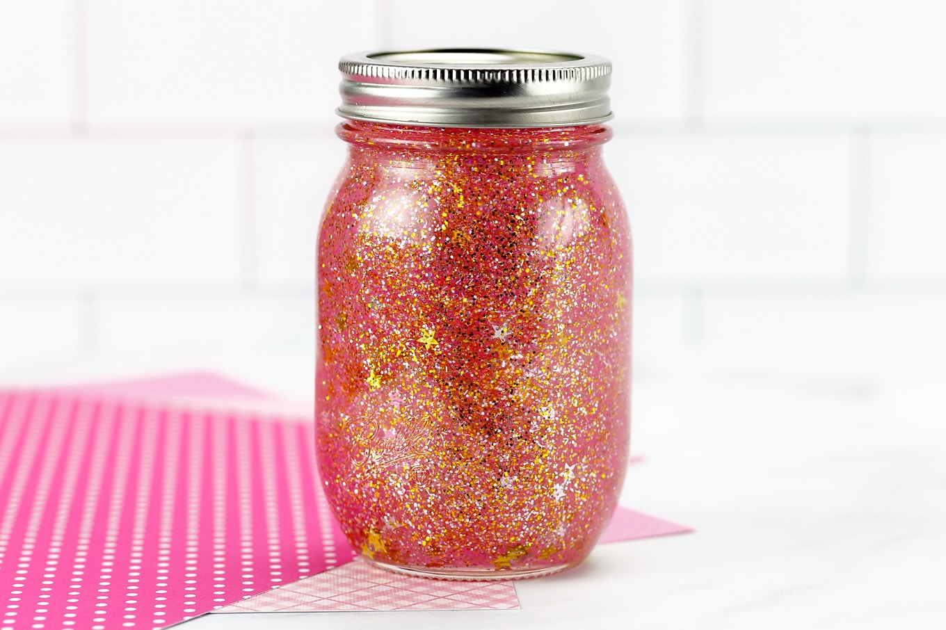 Light Pink Glitter Jar with Gold and Silver Glitter