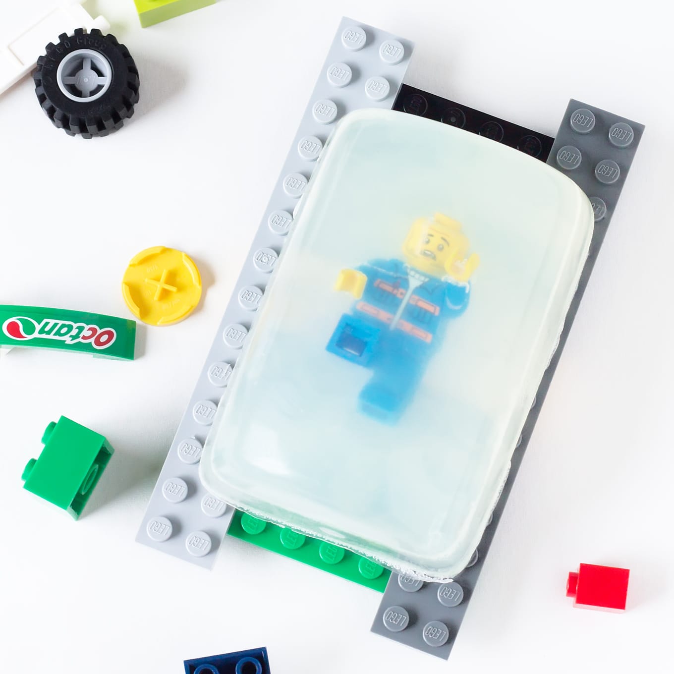 DIY LEGO Rescue Soap, created from clear glycerin melt and pour soap and LEGO Minifigures will get your kids back into healthy handwashing habits. #diylegosoap #diysoap #lego #handmadesoap LEGO Rescue Soap with LEGO Soap Holder