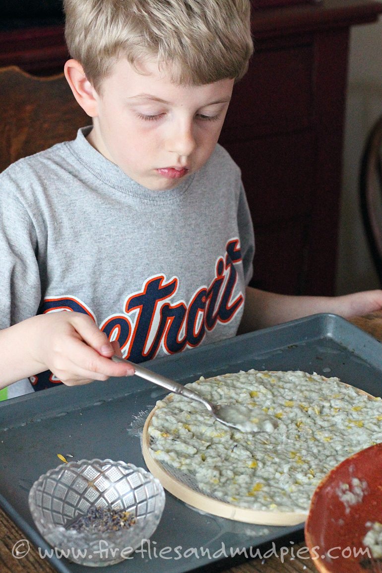 Making homemade paper.