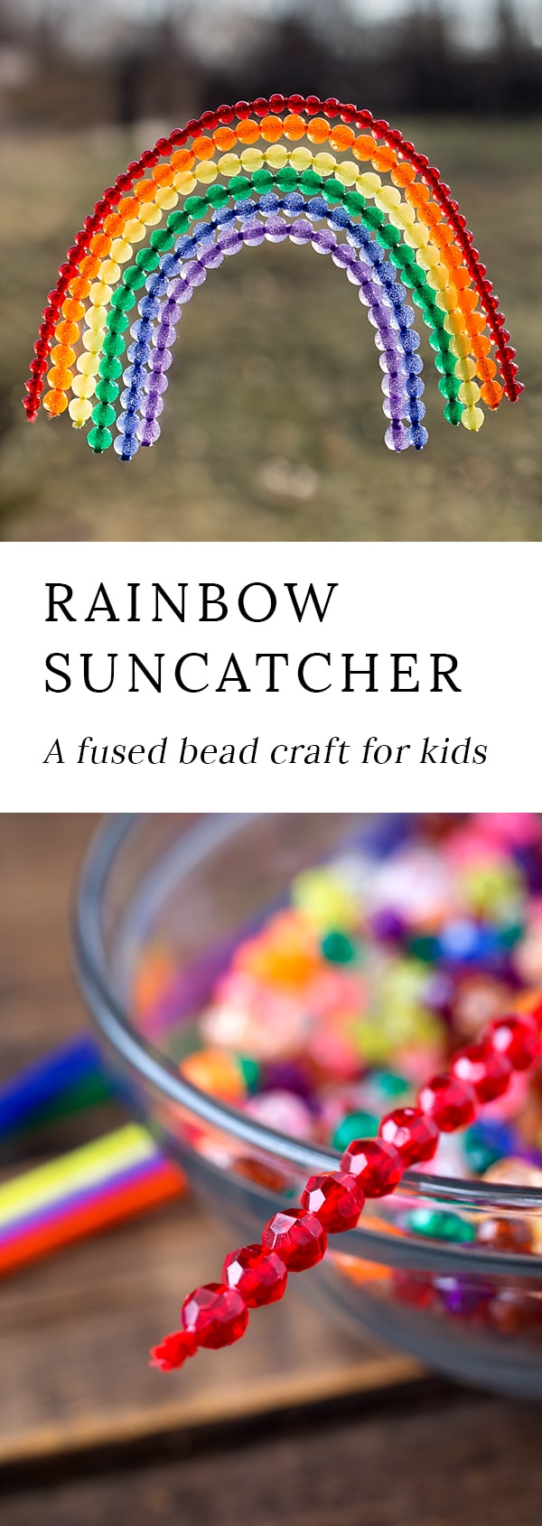 Fused Bead Rainbow Suncatchers are a vibrant fine-motor craft, perfect for teaching preschoolers colors and celebrating spring!