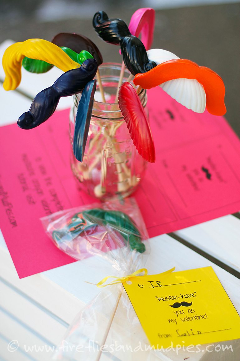 Crayon Mustache Valentines | Fireflies and Mud Pies