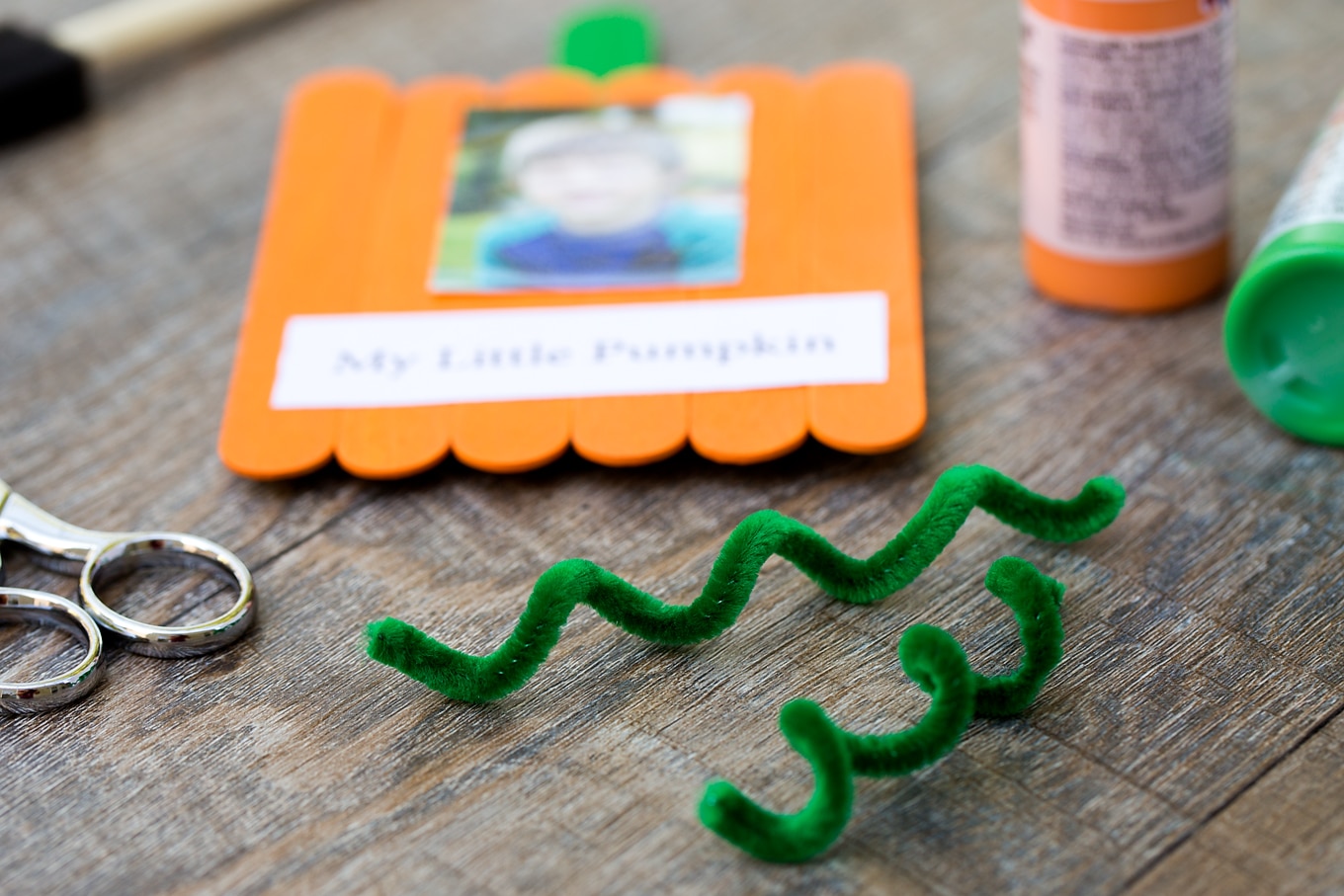 Making stems for the Popsicle stick pumpkin