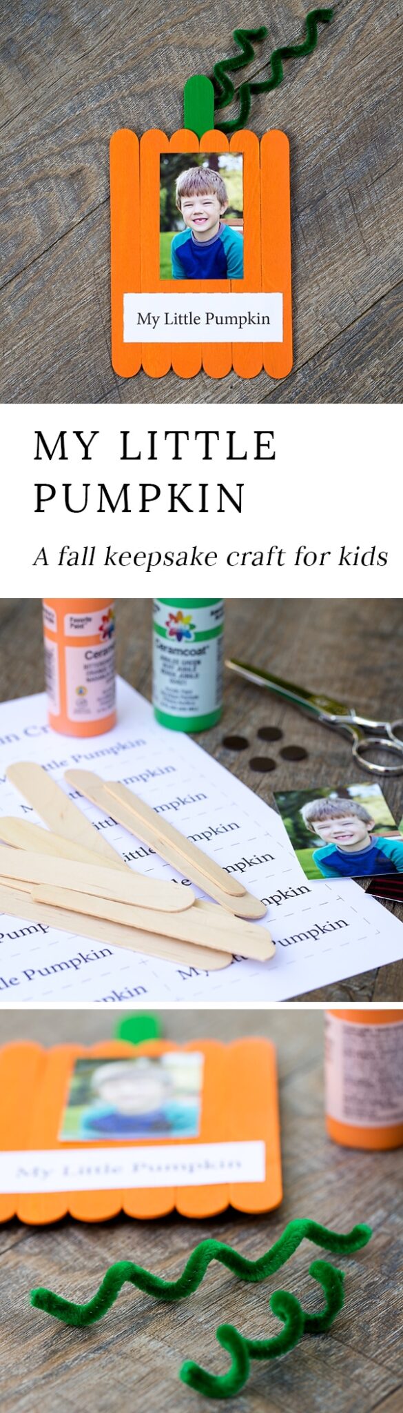 Just in time for fall, learn how to make an adorable Popsicle stick pumpkin keepsake with craft sticks, paint, and glue. #fallcrafts