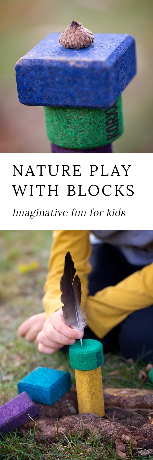 Kids of all ages enjoy pairing vibrant blocks with acorns, pinecones, stones, twigs, and more for imaginative nature play!