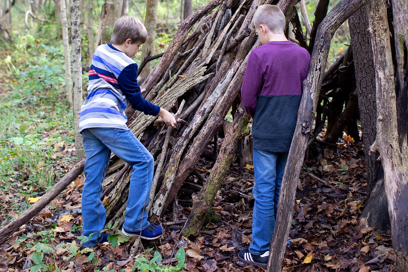 Children Building Forts in Nature Children Building Forts in Nature