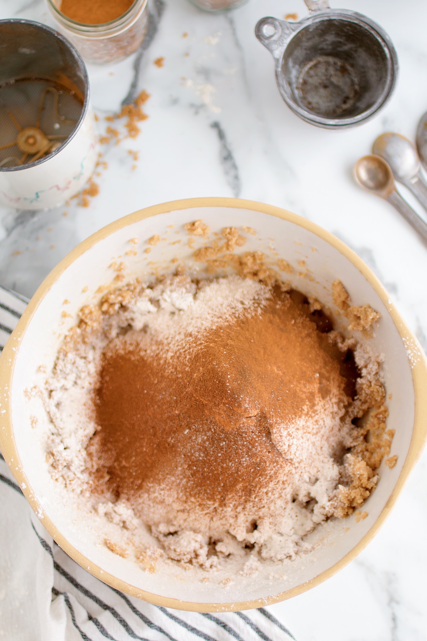 Spices and Flours Sifted Together for Oatmeal Raisin Cookie Dough Spices and Flours Sifted Together for Oatmeal Raisin Cookie Dough