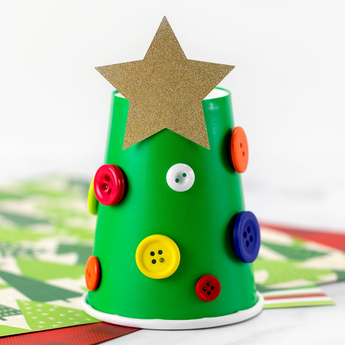 Paper Cup Christmas Tree with Buttons