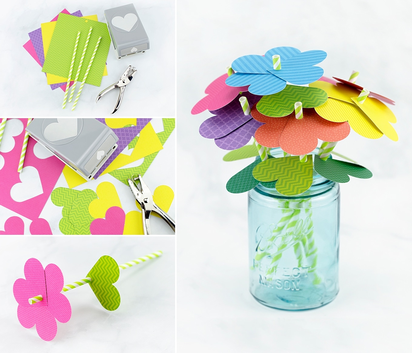 How to Make Colorful Paper Heart Flowers