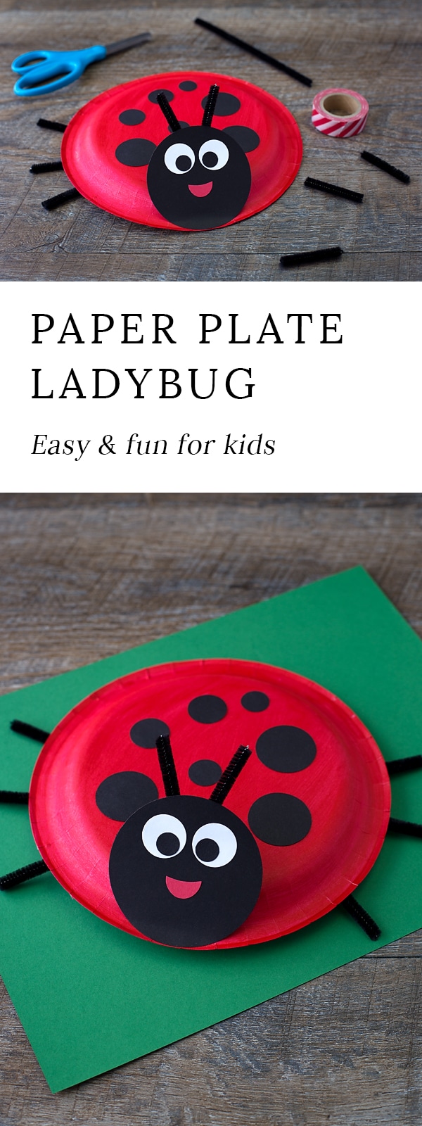 Learn how to make a simple Paper Plate Ladybug with kids. It's perfect for summer, insect lovers, and for strengthing fine-motor skills.