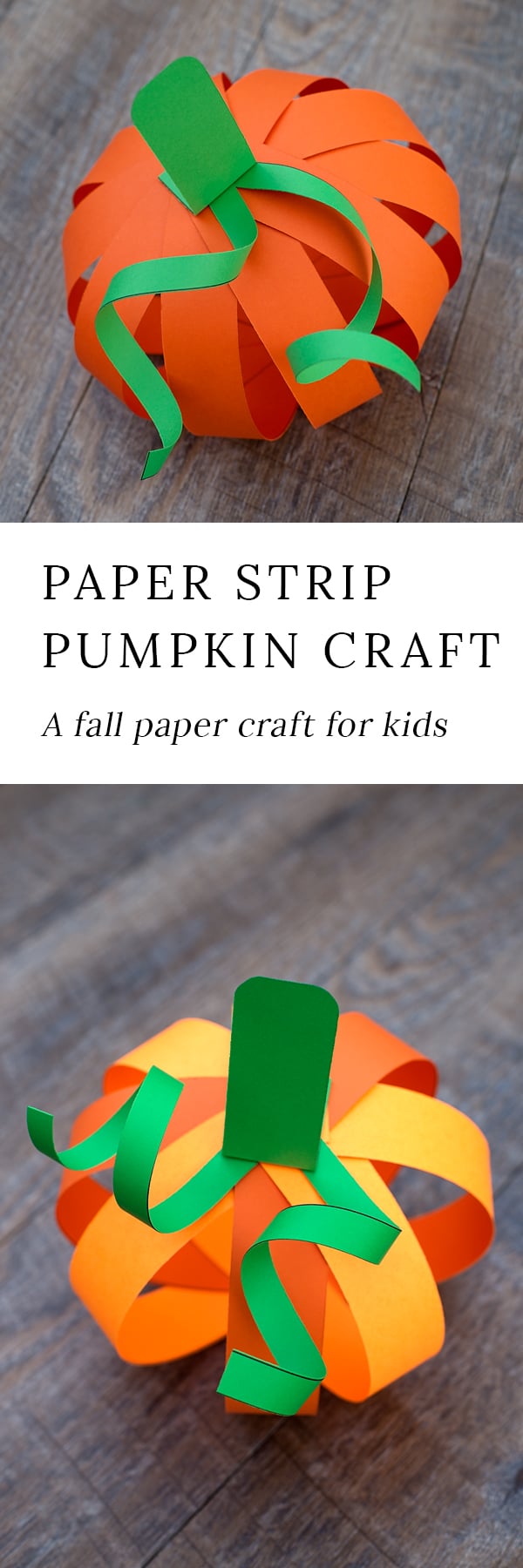 Kids love this easy paper strip pumpkin craft! This simple fall craft includes a free printable template, making it perfect for home or school.