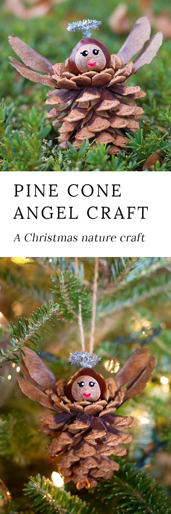 Pinecone Angel Ornaments are a charming Christmas nature craft for kids. This ornament is simple, sweet, and fun for crafters of all ages.