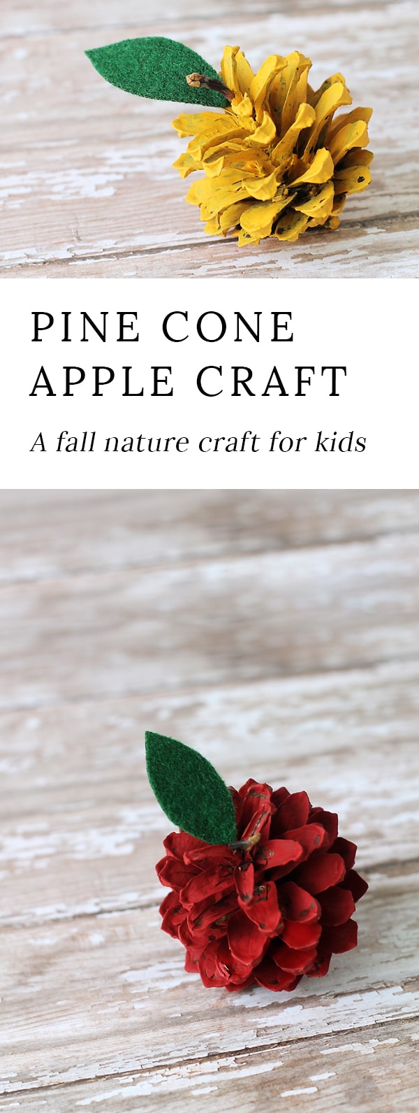 Kids of all ages will enjoy making rustic pine cone apples. They are a creative, colorful fall nature craft for kids!