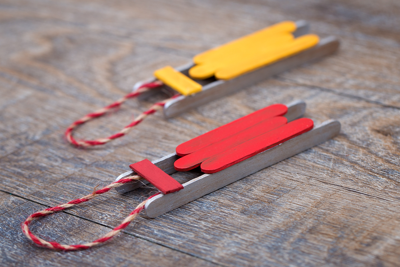 Red and Yellow Popsicle Stick Sled Ornaments Red and Yellow Popsicle Stick Sled Ornaments
