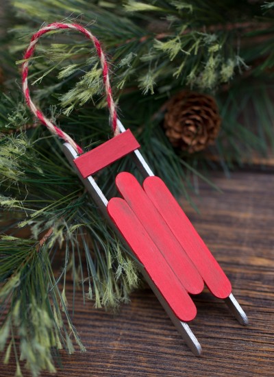 Rustic Wooden Sled Ornament