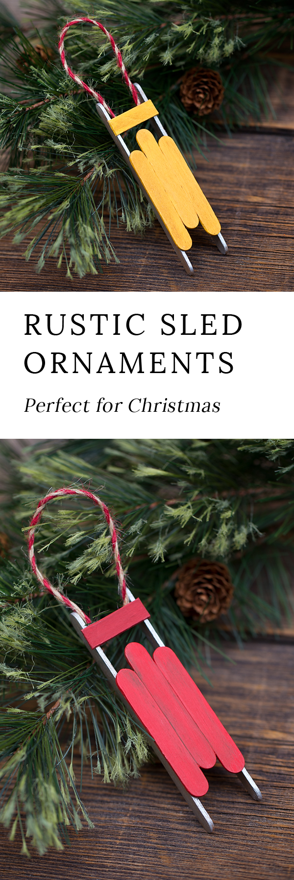 Just in time for Christmas, learn how to make a Rustic Wooden Sled Ornament with craft sticks, glue, and paint. This easy holiday craft is perfect for home or school!
