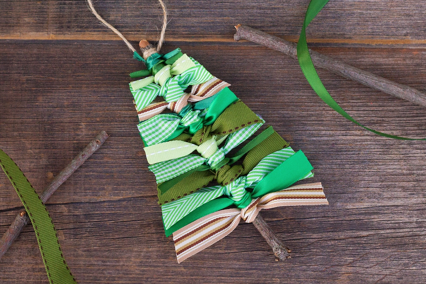 Finished Scrap Ribbon Christmas Tree Ornament