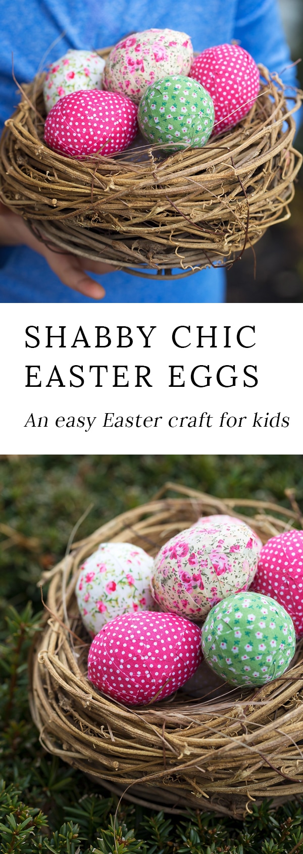 Shabby chic Easter eggs look beautiful nestled into a bowl or hanging from a primitive Easter egg tree. An easy Easter craft for kids!
