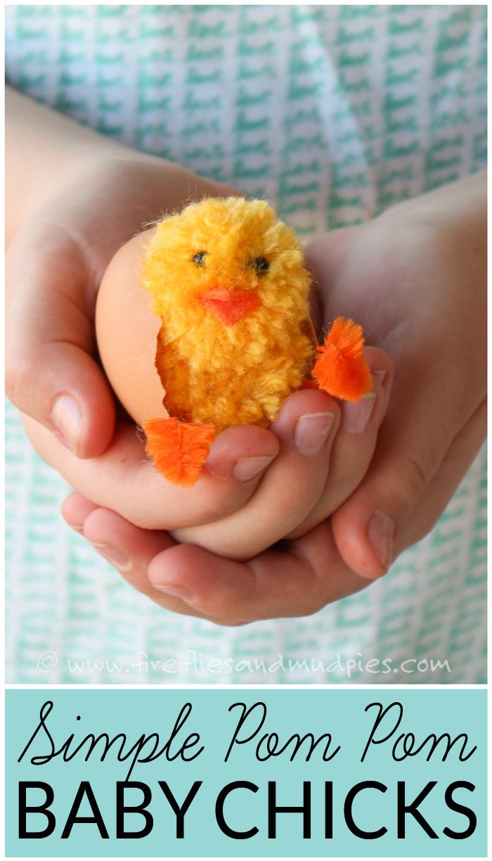 Simple Pom Pom Baby Chicks – Learn how to make pom pom pets for Easter. These adorable baby chicks are the perfect Easter basket addition and can be made with simple craft supplies. 