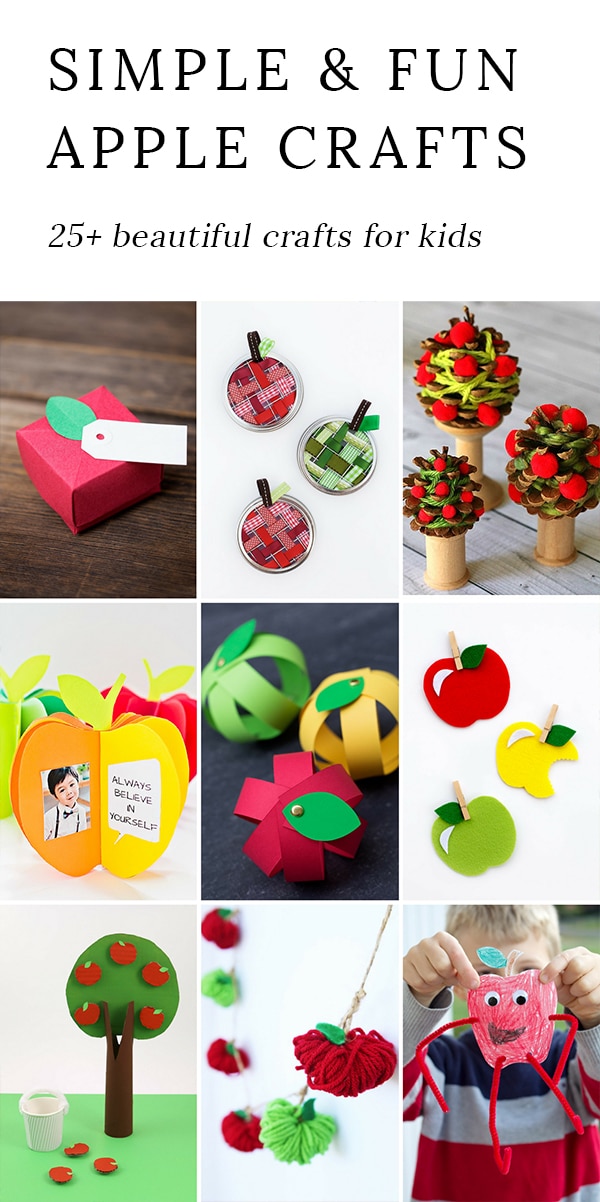 From paper to pine cones to mason jar rings, these creative apple crafts for kids are easy and fun for home, school, or camp. #applecrafts