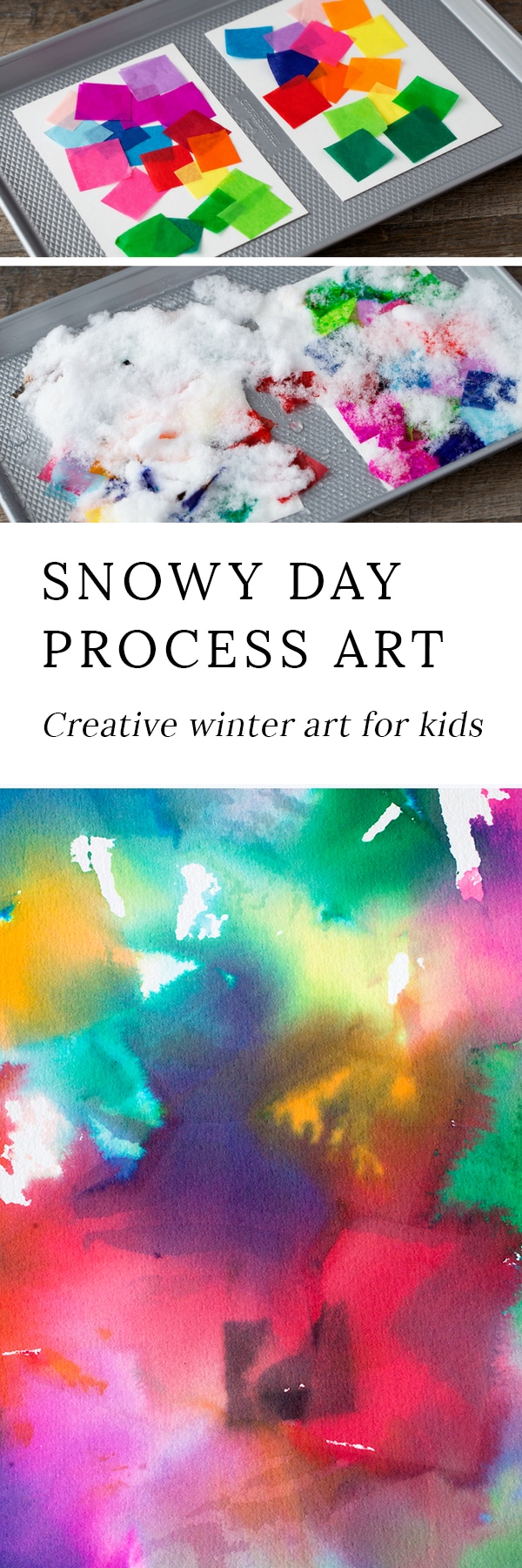Snowy Day Tissue Paper Art is a creative winter process art project for kids of all ages. This colorful art activity is perfect for home or school!