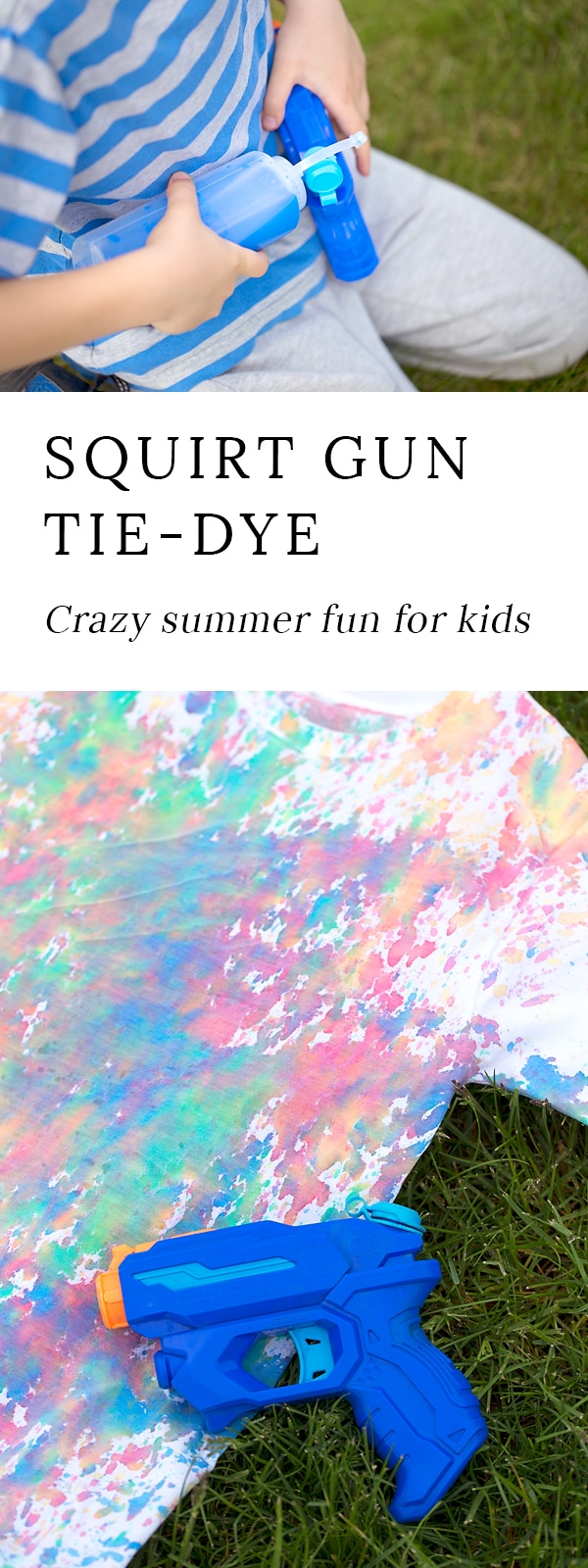 Get ready for some crazy summer fun! Kids of all ages will enjoy using squirt guns to create bold, tie-dyed t-shirts.