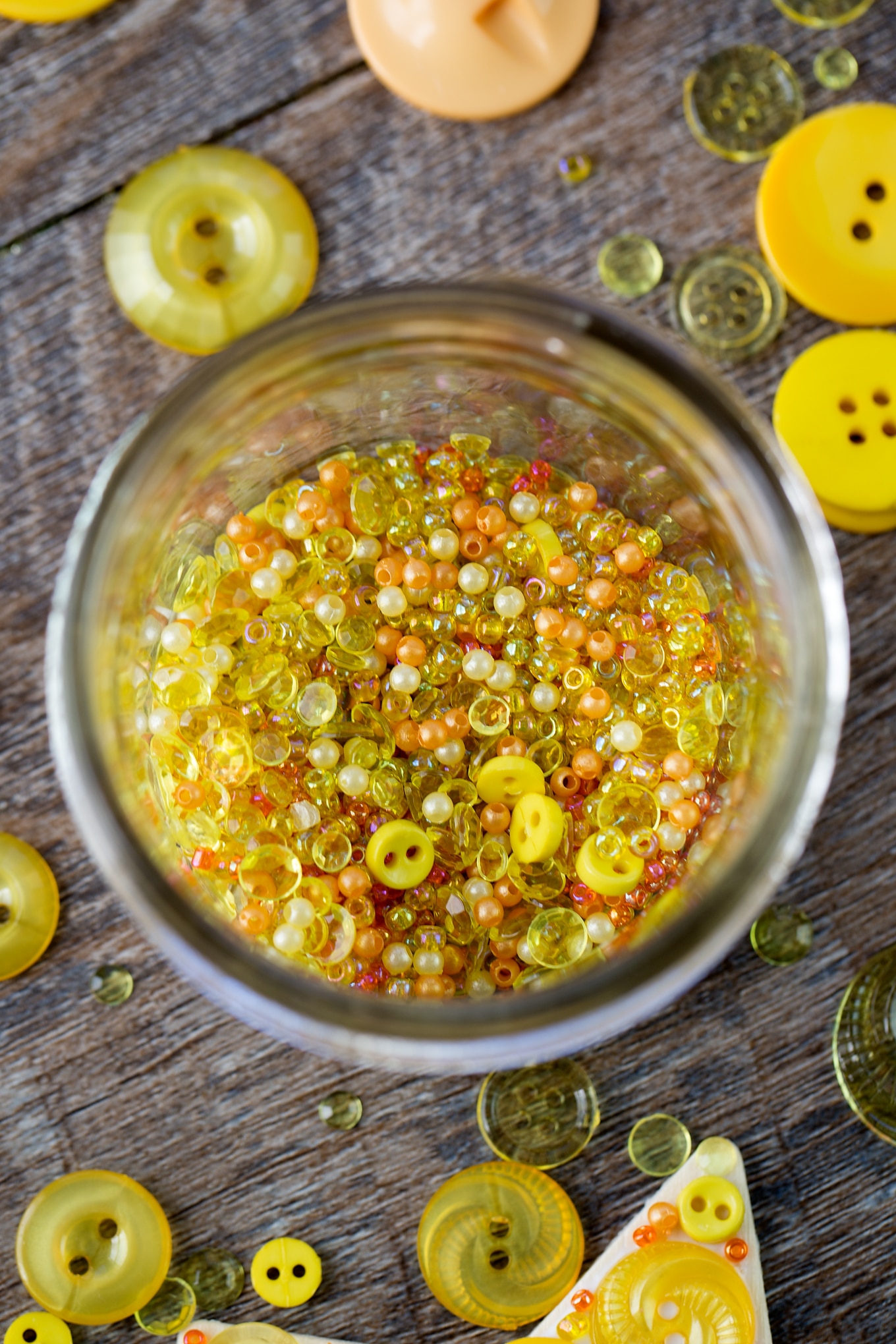 Jar of Yellow Beads for Button Star Ornament Jar of Yellow Beads for Button Star Ornament