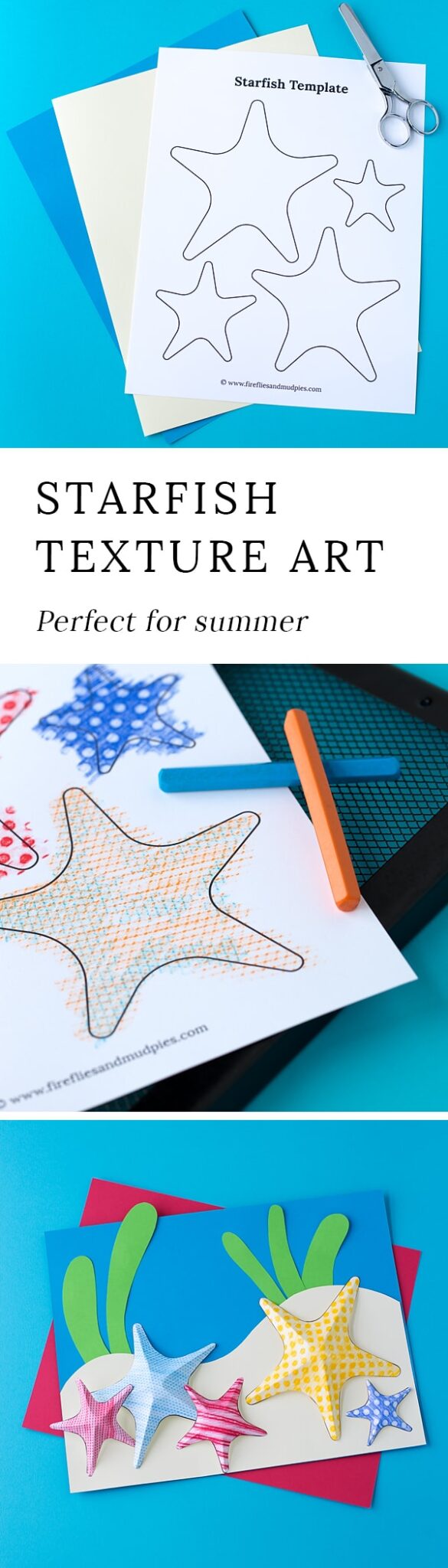 Summer is the perfect season for creating Starfish Texture Art with kids. This easy craft contains a free template, making it perfect for home or school.