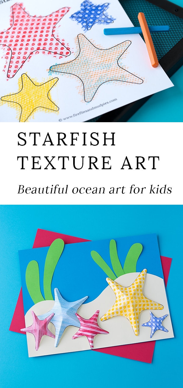 Summer is the perfect season for creating Starfish Texture Art with kids. This easy craft contains a free template, making it perfect for home or school. #starfishtextureart #summerart #starfishcraft #oceancraft #preschoolcrafts