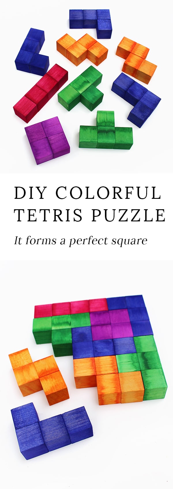 Children of the 80's, get ready to swoon! This vibrant Tetris Inspired Puzzle forms a perfect square when solved! It has more than one solution, and the pieces can also be used as blocks.