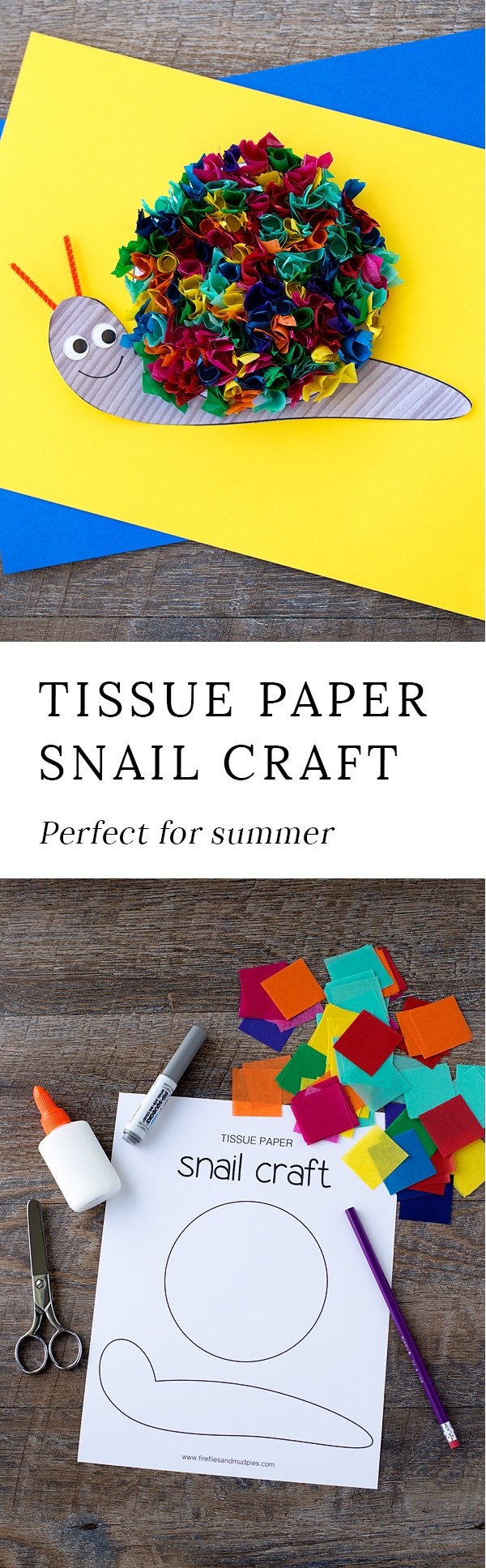 Kids of all ages will enjoy this colorful Tissue Paper Snail Craft. Perfect for kids who are working on developing fine-motor skills or who love animals.