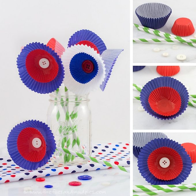 Patriotic Cupcake Liner Flowers