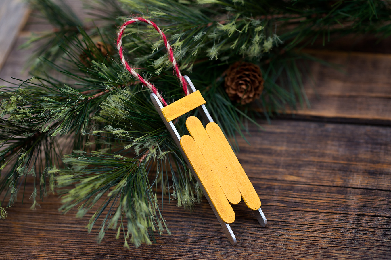 Yellow Popsicle Stick Sled Ornament