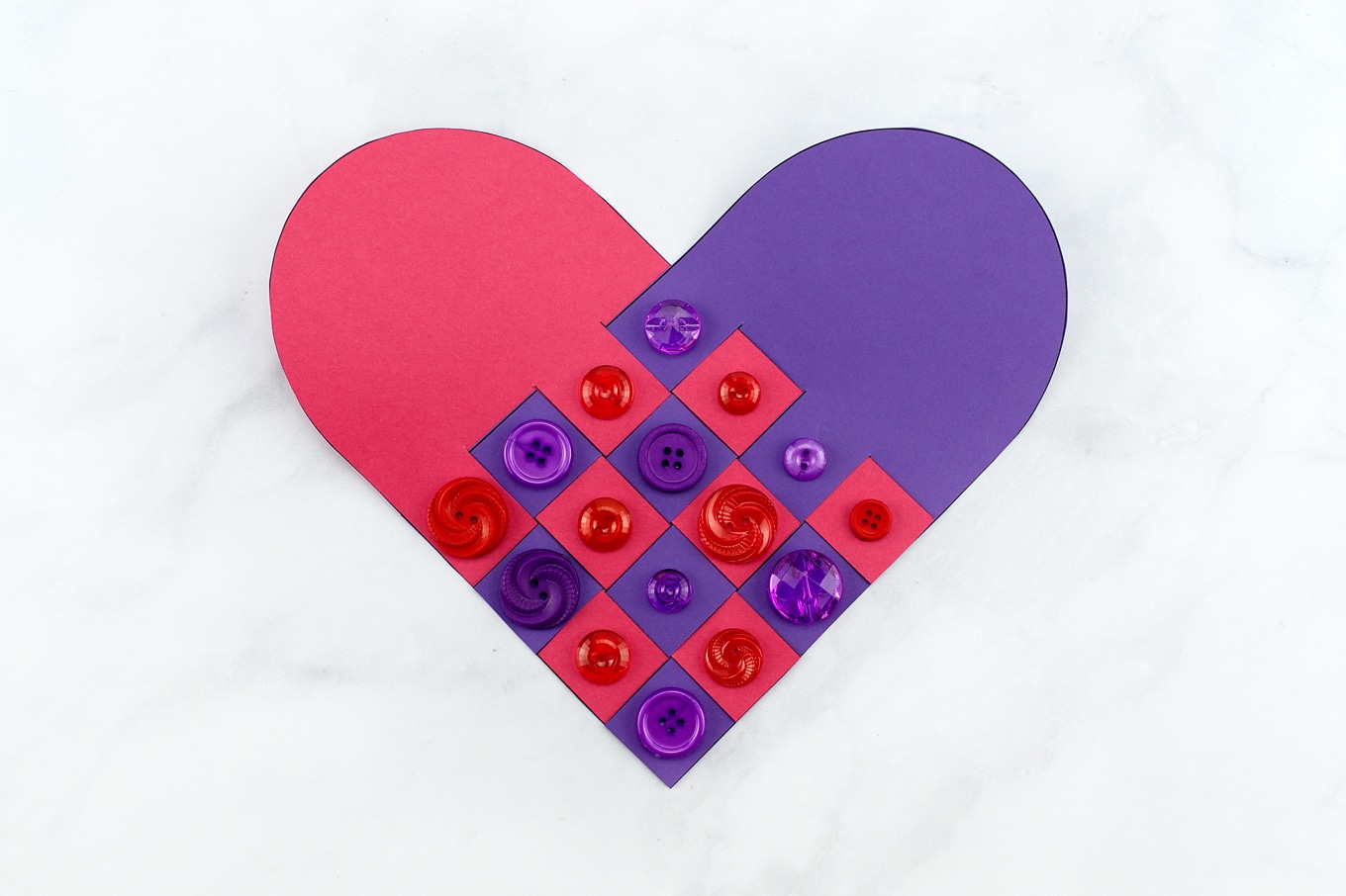 Purple and Read Woven Heart Craft with Buttons Purple and Red Woven Heart Craft with Buttons