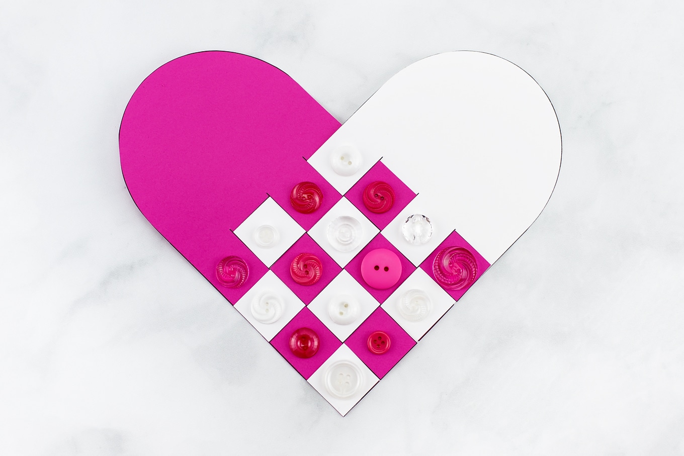 Hot Pink and White Woven Heart Craft with Buttons Hot Pink and White Woven Heart Craft with Buttons