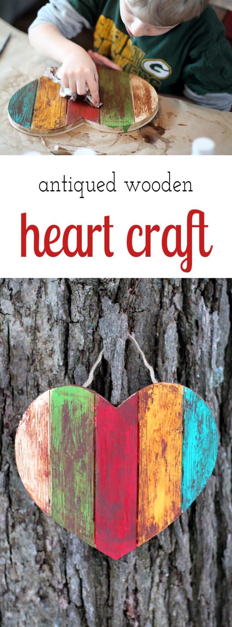 This Antiqued Wooden Heart craft is simple, inexpensive, and perfect for Valentine's Day.