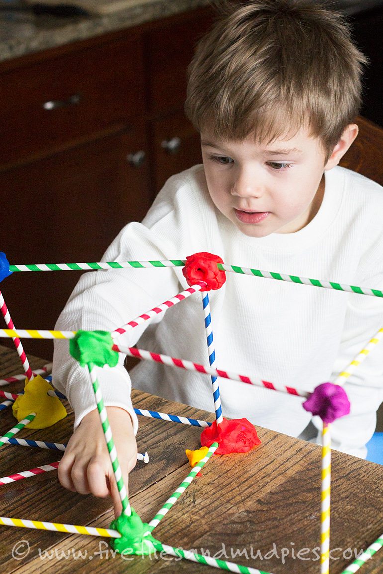 Building with Playdough and Straws | Fireflies and Mud Pies